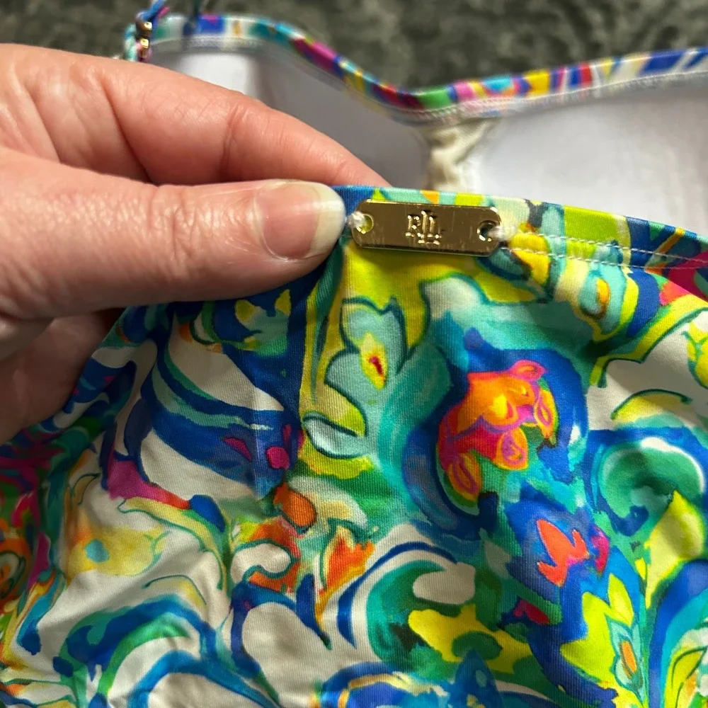 Lauren Ralph Lauren Tankini Paisley‎ Swim Top Green Blue Resort Floral Halter 6